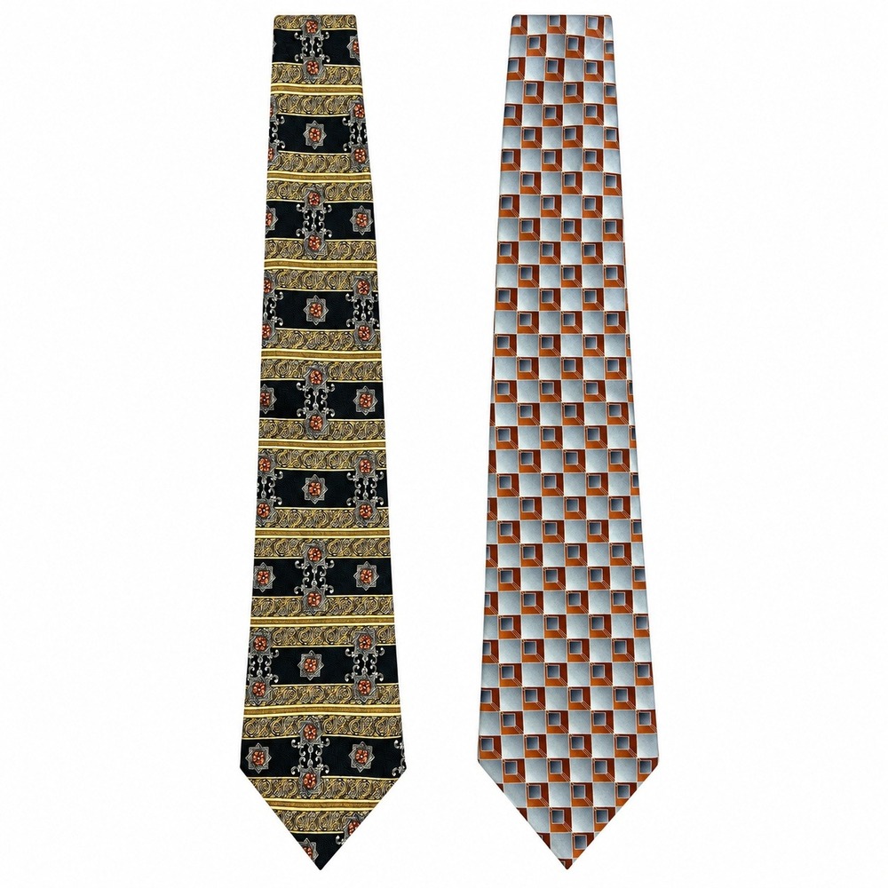 Pierre Cardin Necktie 2 Lot Mens OS Multi Good Silk Geometric Ornate Vintage